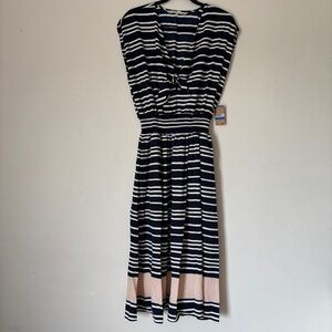 Rachel Roy Women’s Navy Blue Striped V-Neck Midi Dress, Size XL